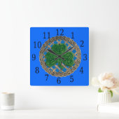 Horloge Du Carré Shamrock Bleu Et Noeuds Celtiques (Maison)