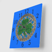 Horloge Du Carré Shamrock Bleu Et Noeuds Celtiques (Angle)