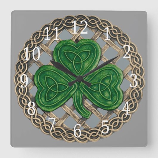 Horloge Du Carré Shamrock Gris Et Des Noeuds Celti (Recto)
