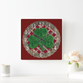 Horloge Du Carré Shamrock Rouge Et Noeuds Celtique (Maison)