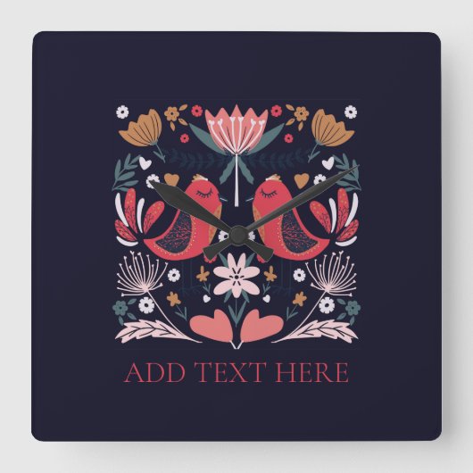 HORLOGE DU MUR ACRYLIQUE : OISEAUX ROUGES (Recto)