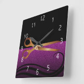 Horloge du salon de coiffure design or et violet (Angle)