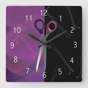 Horloge du salon de coiffure élégant violet/rose