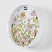 Horloge Échinacées aquarelle art botanique encadré (Angle)