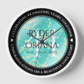 Horloge Élégant 44ème anniversaire de Mariage turquoise (Recto)