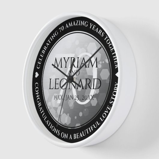 Horloge Élégant 70e anniversaire de Mariage Platinum (Angle)