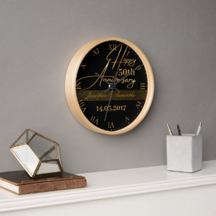 Horloge Elégant Custom Happy 50e Anniversaire bois rond