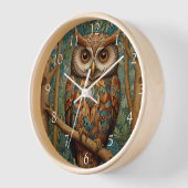 Horloge Élégant hibou rétro boho bohème bohème forêt verte (Angle)