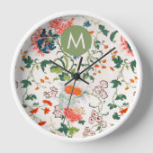 Horloge Élégant Monogramme Floral (Recto)