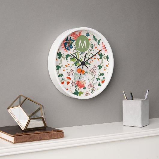 Horloge Élégant Monogramme Floral (Bureau)