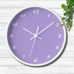 Horloge Élégant nombre blanc | Classique Pastel Purple<br><div class="desc">Élégant nombre blanc | Horloge classique pastel violet</div>