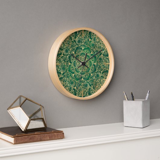 Horloge Elégant or Floral Mandala Green Design (Bureau)