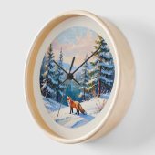 Horloge Elégante jolie aquarelle Renard rouge en neige hiv (Angle)