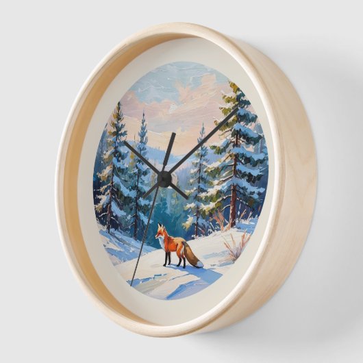 Horloge Elégante jolie aquarelle Renard rouge en neige hiv (Angle)