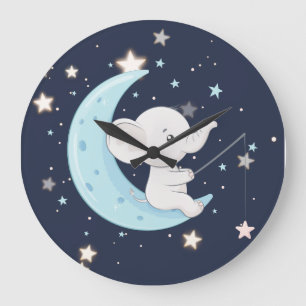Horloge Éléphant de Bébé Pêchant des Étoiles