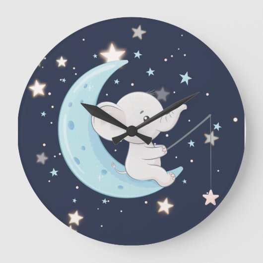 Horloge Éléphant de Bébé Pêchant des Étoiles (Recto)