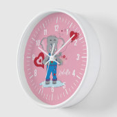 Horloge Eléphant et Coeurs de dessin fille cadran rose (Angle)