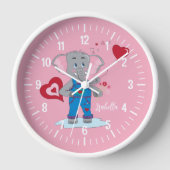 Horloge Eléphant et Coeurs de dessin fille cadran rose (Recto)