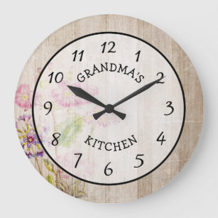 Horloge en bois floral rustique de la cuisine de g