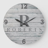 Horloge en Bois Flotté Gris Monogramme Rustique (Recto)