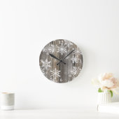 Horloge en bois rustique de flocons de neige (Maison)