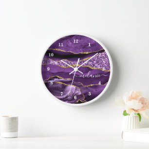 Horloge en marbre violet Parties scintillant or av