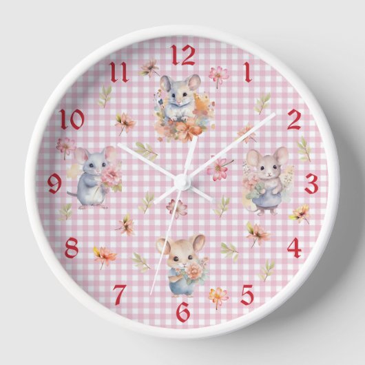 Horloge Enchanter souris sur rose En vichy vérifier horlog (Recto)