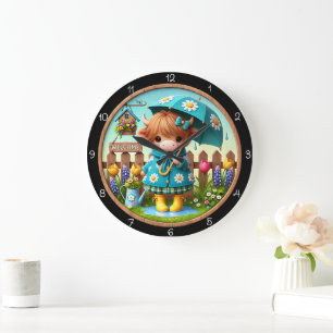 Horloge Enfantine Vache Adorable sous la Pluie