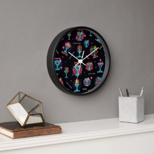 Horloge Enseigne au néon Espace Âge Martini Atomique Cockt