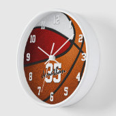 Horloge équipe rouge blanc couleurs basketball personnalis (Angle)