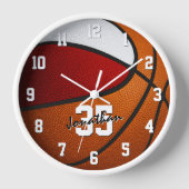 Horloge équipe rouge blanc couleurs basketball personnalis (Recto)