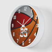 Horloge équipe rouge gris couleurs basketball personnalisé (Angle)