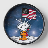 Horloge ESPACE | Snoopy avec astronaute du drapeau (Recto)