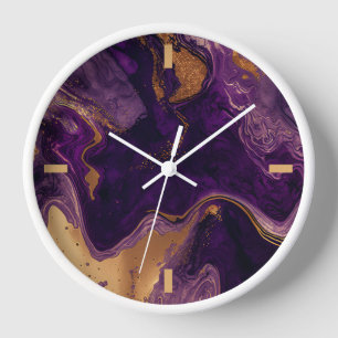 Horloge Fabuleux effet marbre en violet et or - Mur