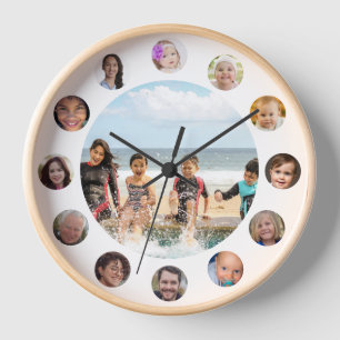 Horloge Famille 13 Photo Collage Round