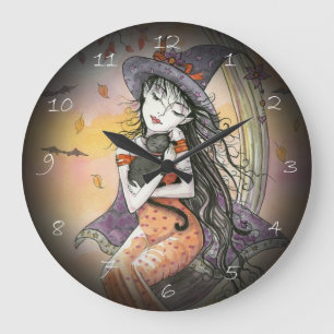Horloge fantaisiste de sorcière et de chat pour Ha