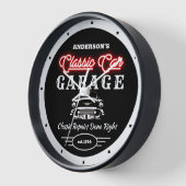 Horloge Faux Red Neon Classic Car Garage Auto et nom (Angle)