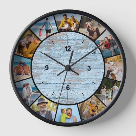 Horloge Ferme Fausse Clôture en Bois Bleu 12 Collage Photo (Recto)