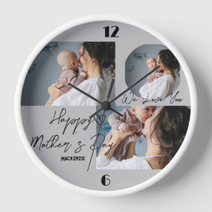 Horloge Fête des mères personnalisées, trois photo collage