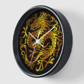 Horloge Feu Doré : Gravure d'un Dragon (Angle)