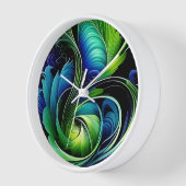 Horloge Feuille abstraite verte bleue (Angle)