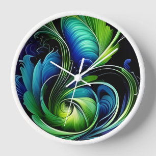 Horloge Feuille abstraite verte bleue