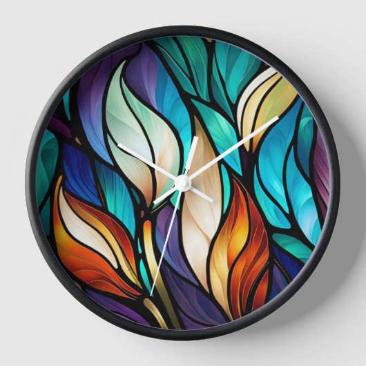Horloge Feuilles colorés en verre tendu (Recto)