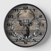 Horloge Feuilles de Laurier de Cerf Rustique sur Planches (Recto)