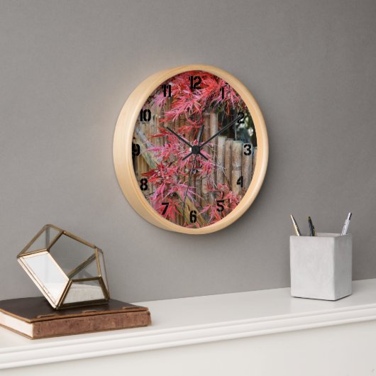 Horloge Feuilles d'érable japonais rouge et bambou (Bureau)