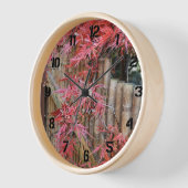 Horloge Feuilles d'érable japonais rouge et bambou (Angle)
