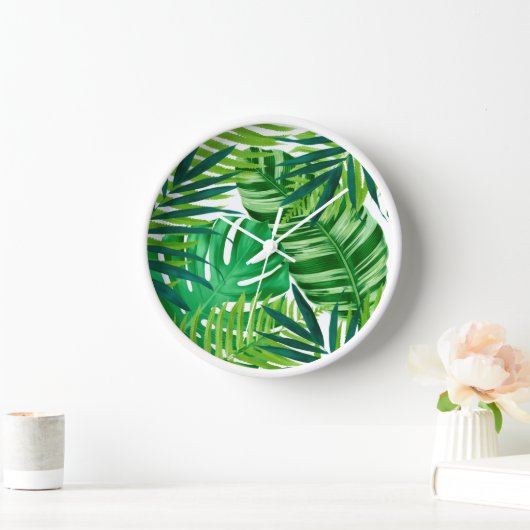 Horloge Feuilles verts tropicaux (Maison)