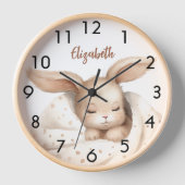 Horloge Fille bébé lapin beige blanc pépinière (Recto)