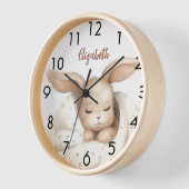 Horloge Fille bébé lapin beige blanc pépinière (Angle)