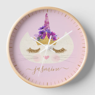 Horloge Fille Blanc Caticorn Face sur Pink Gold Nom du scr
